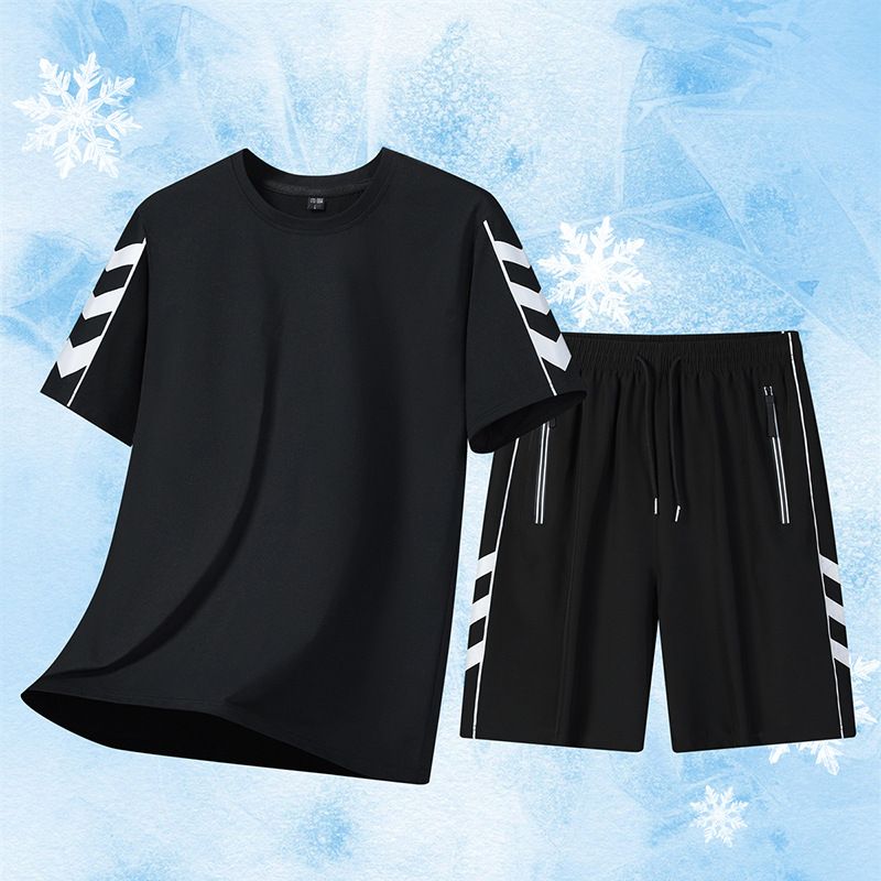 2025 New Running Sports Ice Silk Set Men's Summer Speed Drying Clothes Shorts Short Sleeved Sportswear Five_voghion.com