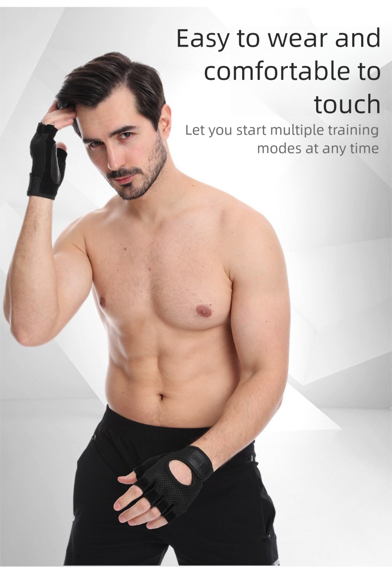 Fitnesshandschuhe für Herren, rutschfeste Halbfinger, Anti-Hornhaut, Gerätetraining, verschleißfest, Kraftunterstützt, Klimmzug_voghion.com