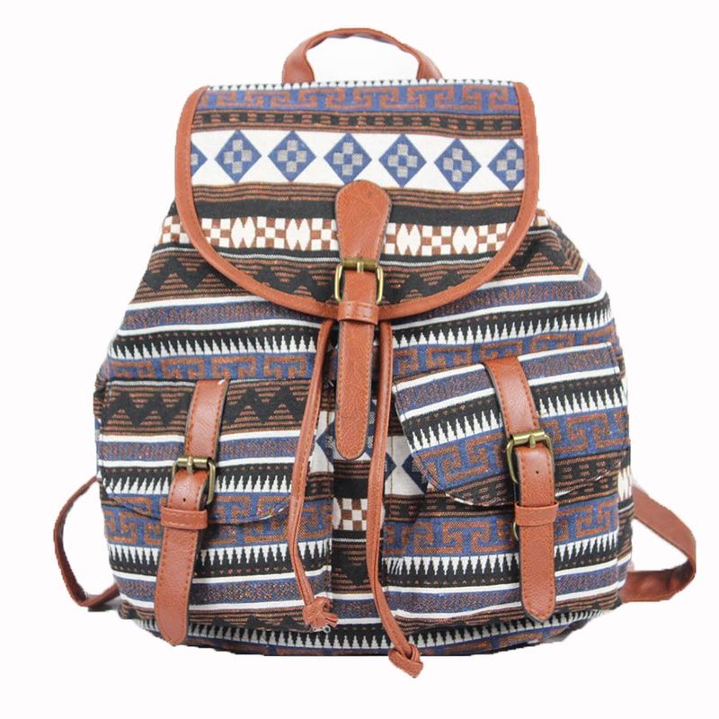 Summer and autumn women's casual backpack printed canvas schoolbag_voghion.com