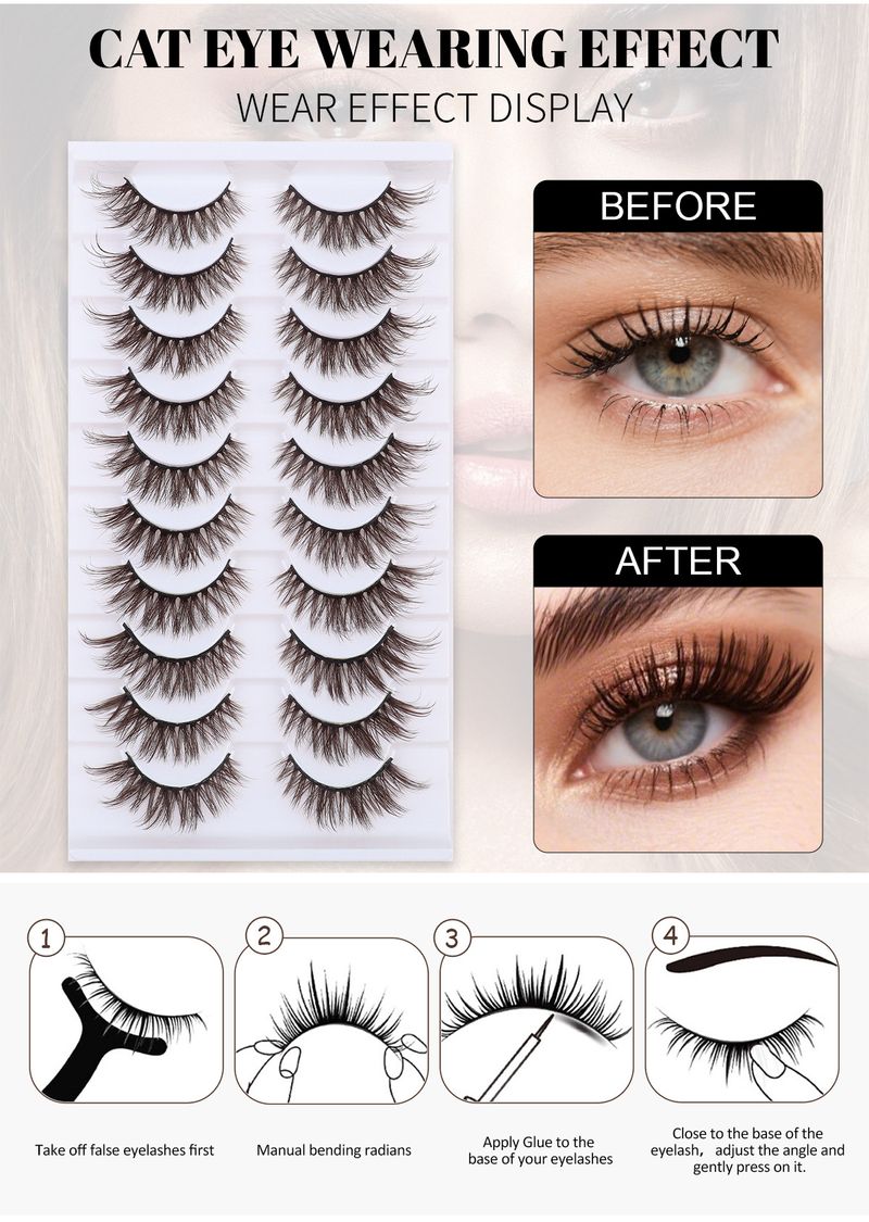 10-Pair Brown False Eyelashes Set, Novel Cosplay & Stage Design, 3D Natural Look_voghion.com
