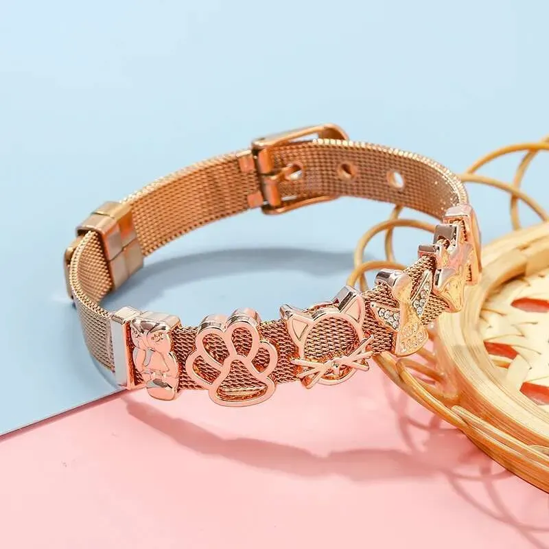 10mm Dog Paw Fox Fairy Beads Charm DIY Stainless Steel Mesh Keeper Bracelets Pulseras Mujer For Women Men Jewelry Gift_voghion.com