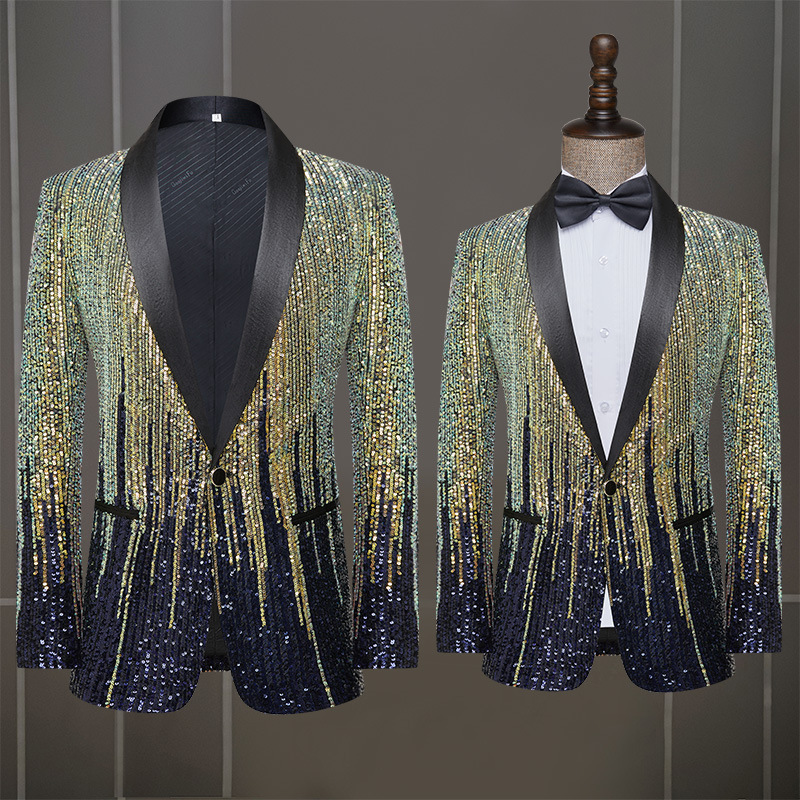 CT Men's Meteor Gradient Sequin Blazer Performance Costume Bar Singer Stage Show Host Catwalk Casual_voghion.com