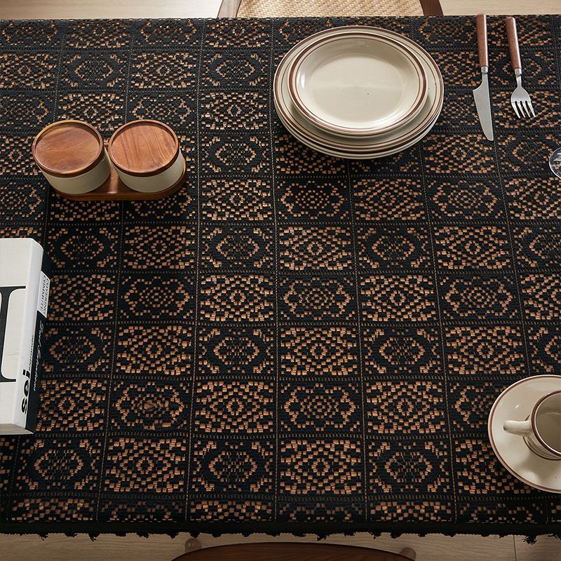 Tovaglia vintage all'uncinetto - Copritavolo in pizzo geometrico 59% cotone per sala da pranzo in stile rustico, antiscivolo e resistente al calore (nero/beige, 8 misure)_voghion.com