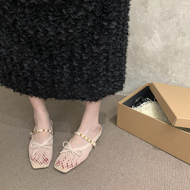 Lage hak Koreaanse stijl visnet geweven sandalen voor vrouwen 25 Zomer holle comfort niche strand Romeinse schoenen gesloten teen half_voghion.com