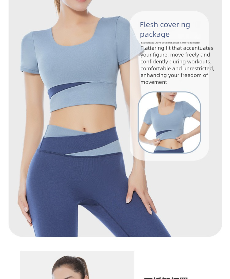 Neuer Patchwork-Stil, hohe Taille, eng anliegend, schnelltrocknender Sport-Yoga-Anzug, Farbblock, nackte Sensation, Bauchkontrolle_voghion.com