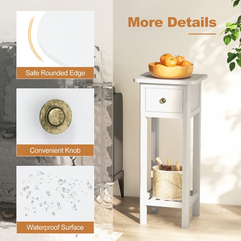2 Tier Slim Nightstand Bedside Table With Drawer Shelf_voghion.com