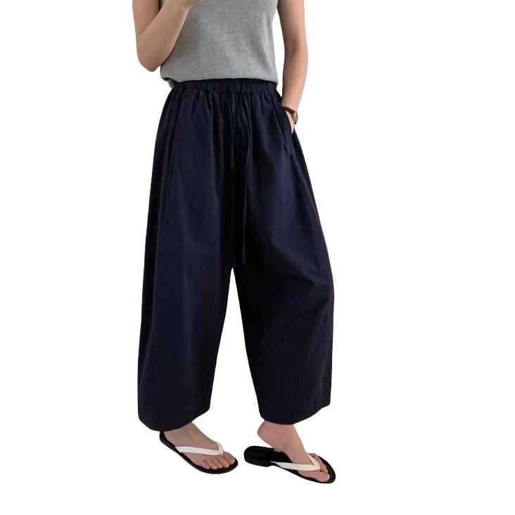 Pantaloni larghi e larghi in cotone lavato super delicato sulla pelle ~ Pantaloni estivi nuovi, casual, con elastico in vita e coulisse_voghion.com