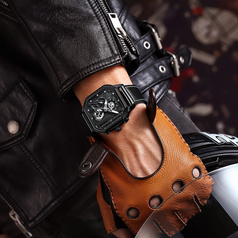 Reloj casual para hombre con calendario, correa de cuero cuadrada, resistente al agua, movimiento de cuarzo y cristal mineral._voghion.com