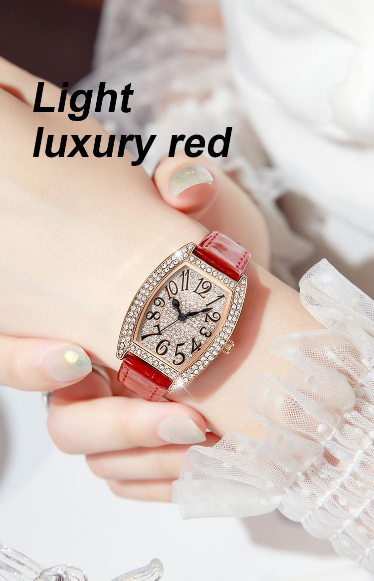 Wine barrel full dial for women's watch, fashionable shiny belt, exquisite and small with diamond inlaid waterproof_voghion.com