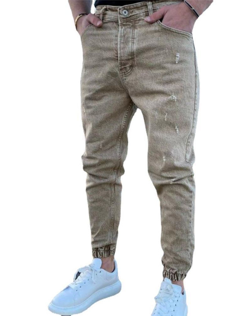 Jeans casual strappati tinta unita da uomo_voghion.com
