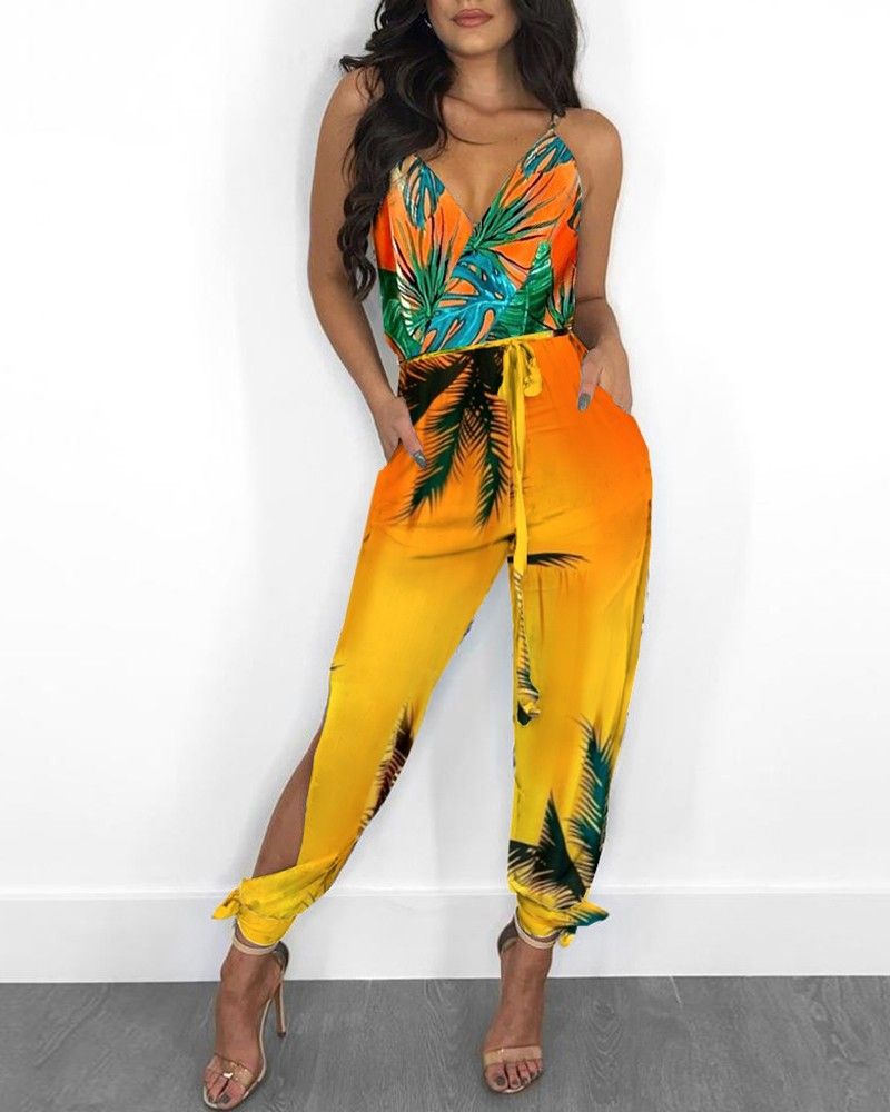 Damen-Overall mit Schlitz, sexy, rückenfrei, mit Krawatte, Tasche, Hosenträger, V-Ausschnitt_voghion.com