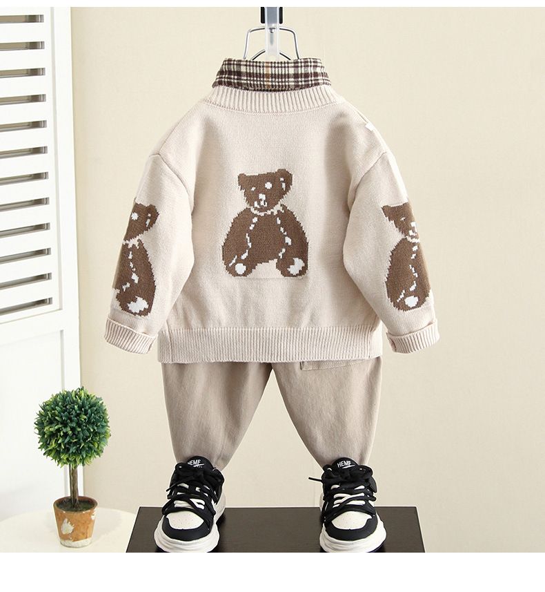 Boys' Outfit 2025 New Spring And Autumn Children's Stylish Cool Sweater Cardigan Trendy Three-Piece Set_voghion.com