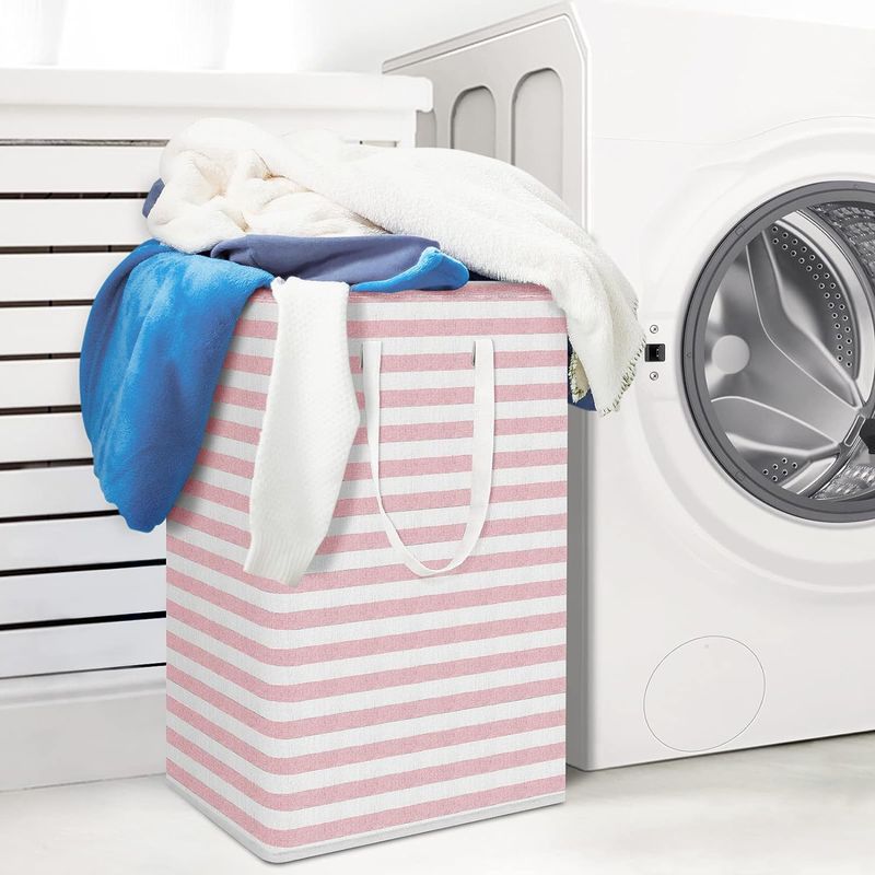 Lillian Cross-Border Foldable Moisture-Proof Striped Basket Home Laundry Hamper Clothes Toy Storage Bin_voghion.com