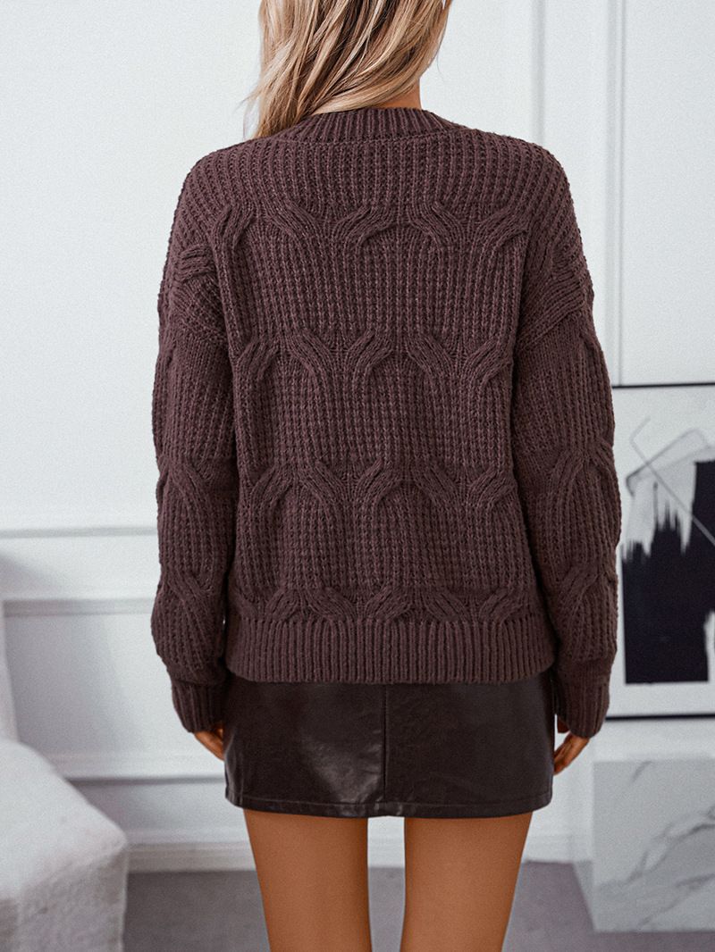 Women's autumn and winter new item solid color pullover twisted flower round neck thick thread sweater for women_voghion.com
