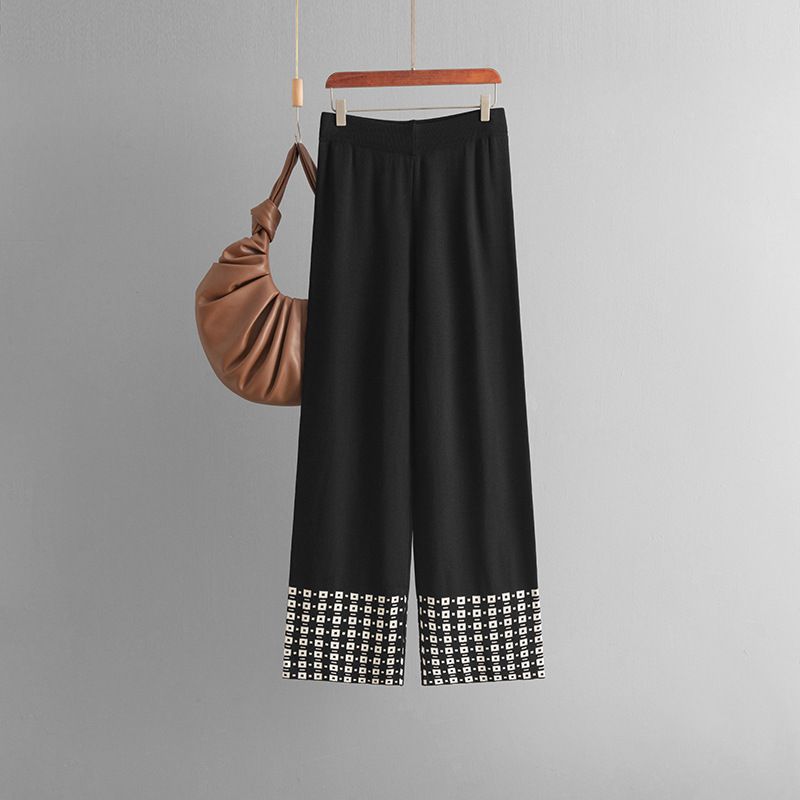 Frauen Kleidung sommer neue einfache mode rundhals einfarbig kurzarm top + hosen kontrast rand gestrickte zwei-stück set_voghion.com