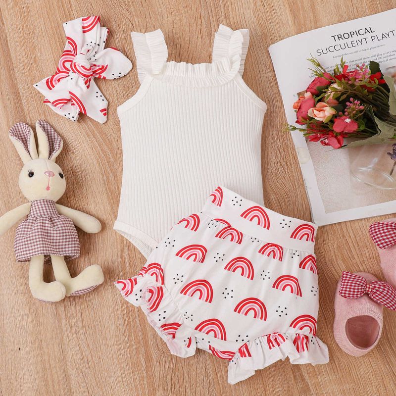 Pantalones cortos de verano con estampado de arcoíris y rayas de corazones para bebés y niños pequeños_voghion.com