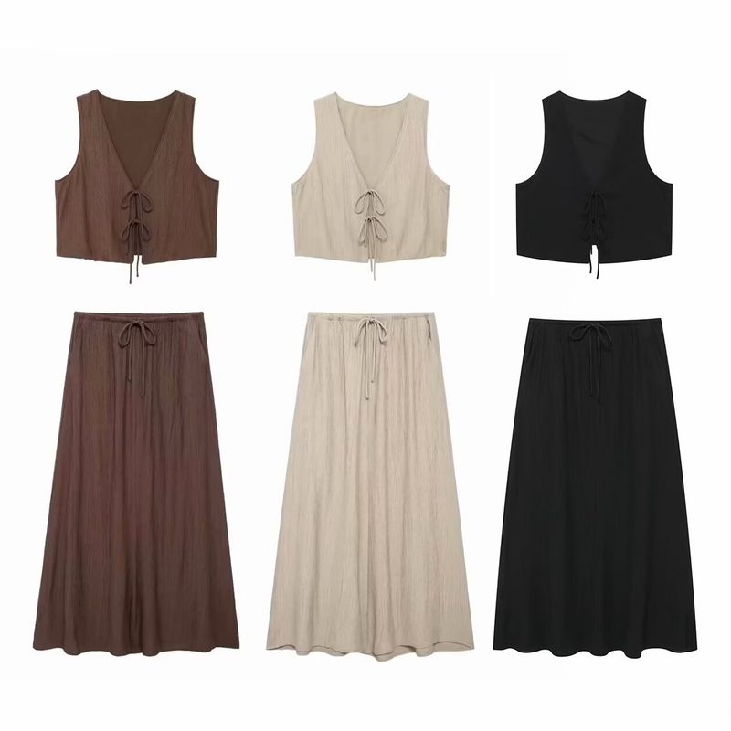 Damenbekleidung Textur Weste Top Langer Rock_voghion.com