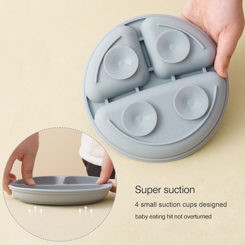 Juego de 5 piezas de alimentación de silicona para bebés, plato de comedor redondo, tazón con ventosa, platos para niños, babero impermeable, vajilla para niños, taza con pajita_voghion.com