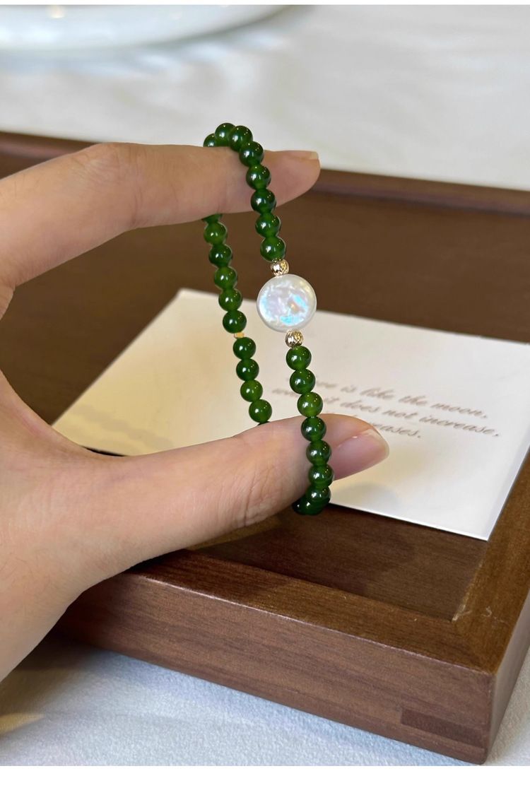 Bracelet en agate verte naturelle et calcédoine avec perles d'eau douce - Collection été pour femme | Bijouterie fine de style néo-chinois élégant_voghion.com