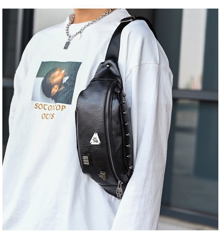 Männer brusttasche punk stud vintage umhängetasche mode PU multifunktionale gürteltasche straße lässig umhängetasche männer_voghion.com