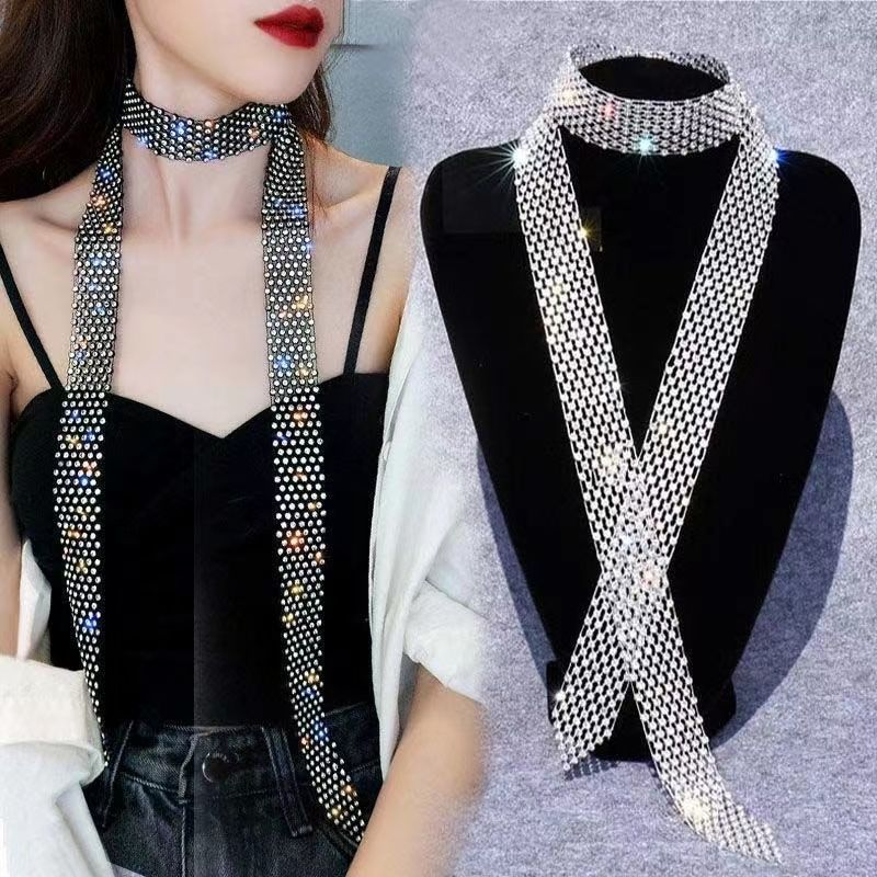 Mode alles met heldere diamanten ketting dames trend halsketting taille ketting netwerk rode nek lint dansvoorstelling strass stropdas_voghion.com
