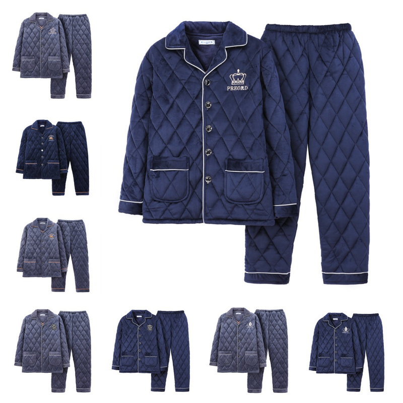 Clothing Plus Herren Pamas Dreilagig Gesteppt Winter Verdickt Veet Warm Flanell Große Größe Korallen Fleece Home Kleidung_voghion.com