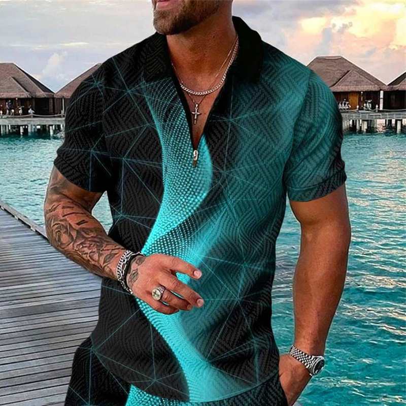 Neues Sommer-T-Shirt für Herren mit lässigem Revers, gewöhnliches, lässiges, einfarbiges 3D-gedrucktes Sommer-T-Shirt_voghion.com