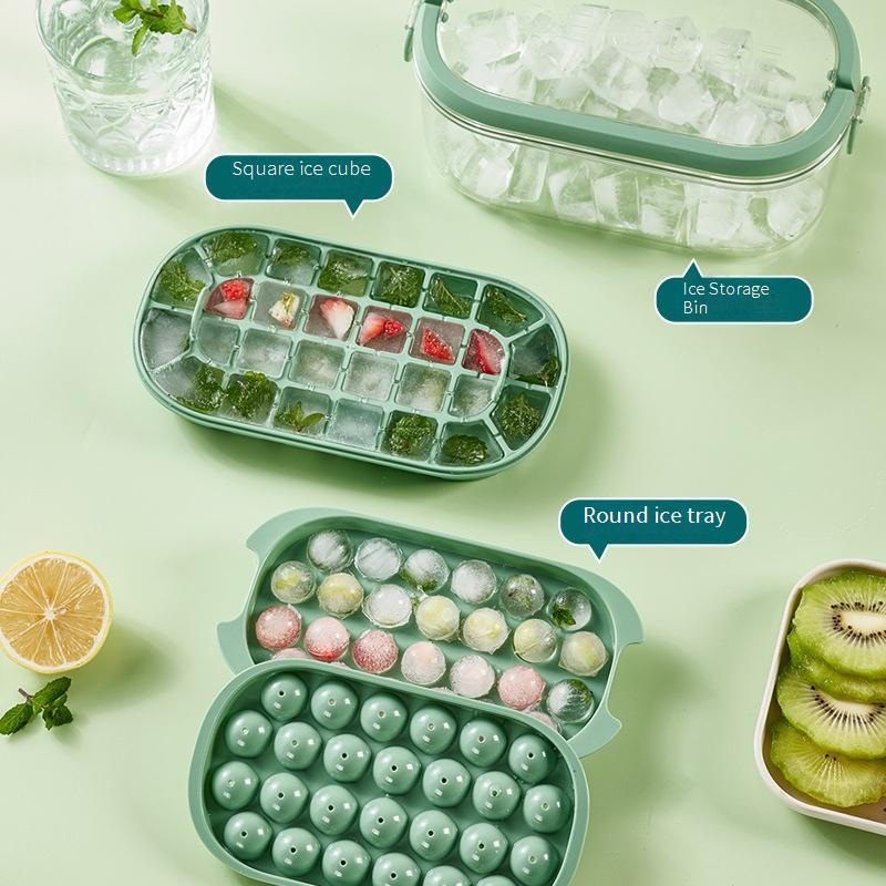 Silicone Ice Cube Tray With Press Handle Large Capacity Ice Ball Maker For Freezer BPA-Free Plastic Easy Release Ice Mold_voghion.com