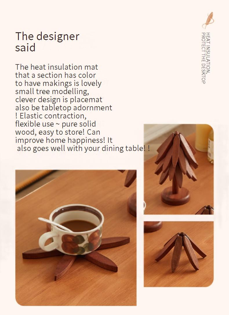 Kreatives Untersetzer-Set aus Massivholz – hitzebeständige Untersetzer und Tischsets aus Akazie für Tischtassen, Schüsseln und Töpfe (Baumdesign)_voghion.com