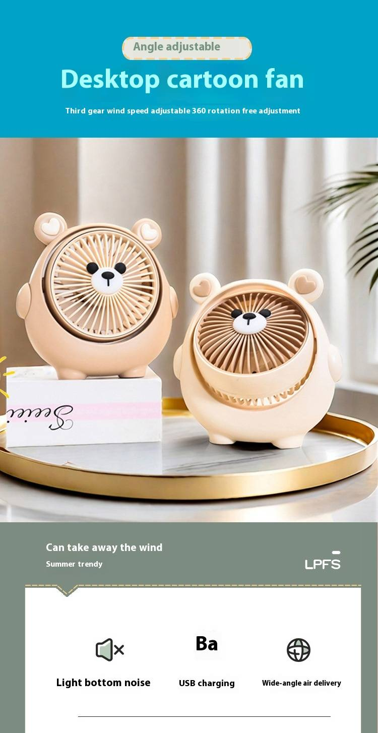 Mini ventilatore a forma di cane carino - Ventilatore da tavolo e portatile a 3 velocità ricaricabile tramite USB per camera da letto/ufficio_voghion.com