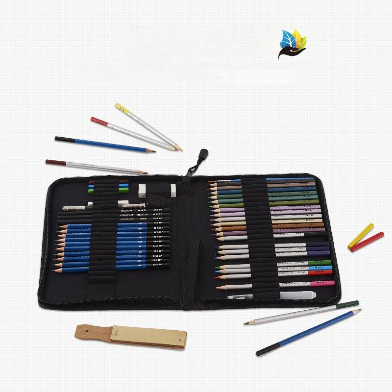 H&B 51-Piece Professional Sketch Colored Pencils Set With Water-Soluble Pastels - Premium Art Drawing Kit For Artists & Beginners, Nylon Case Included_voghion.com
