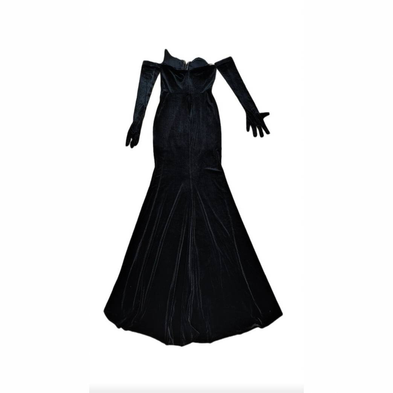 Elegant Black Beaded Strapless Gloves Evening Gown – Vintage-Inspired Long Dress For Parties & Special Occasions_voghion.com