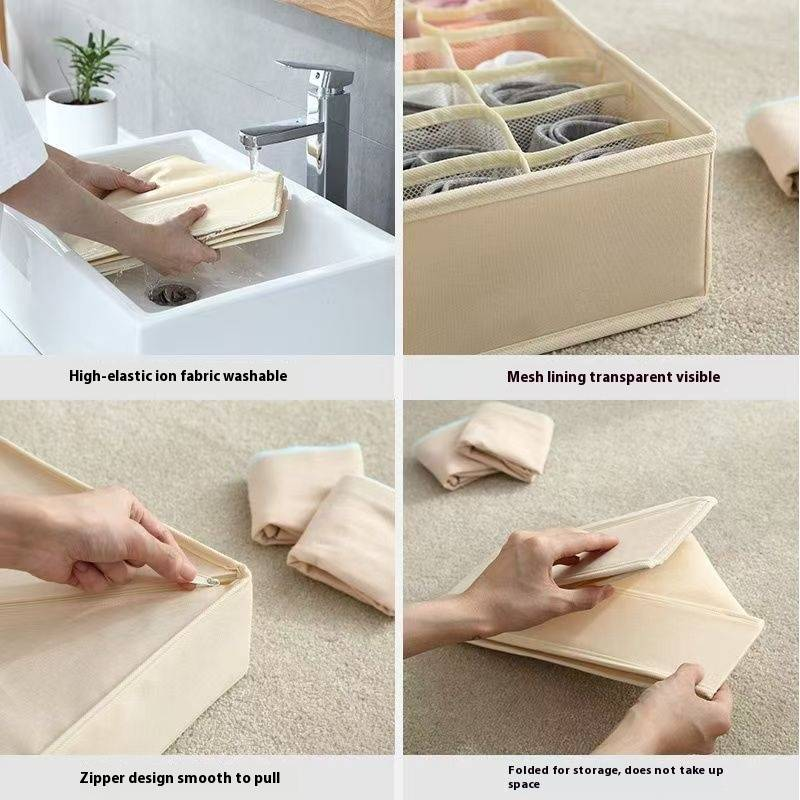 Foldable Fabric Underwear & Socks Organizer With Multiple Compartments, Drawer Storage Box For Closet, Bedroom, And Travel (Black, Gray, White)_voghion.com