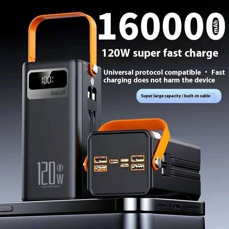 Banco de energía de alta velocidad de 100 000 mAh con cables integrados, cargador portátil para acampar al aire libre, viajar y transmitir en vivo._voghion.com