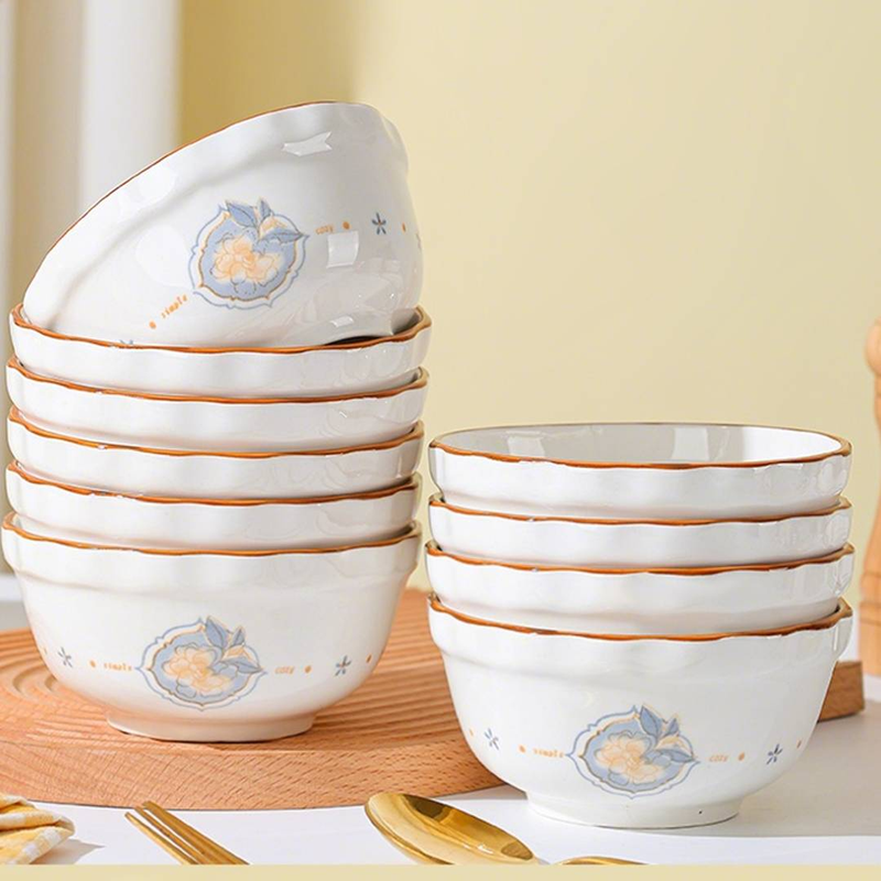 8-teiliges Geschirrset aus Keramik mit Blumenmotiv „Star Language“: 4,5-Zoll-Schüsseln, 7-Zoll-Teller, Essstäbchen und Löffel, minimalistischer Cottage-Kern für ein neues Zuhause_voghion.com