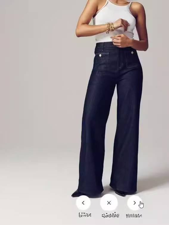 Calça jeans feminina de cintura alta e perna larga – Calça jeans com lavagem elástica e vários bolsos (azul escuro, azul claro, preto, branco, azul médio) – XS a 3XL_voghion.com