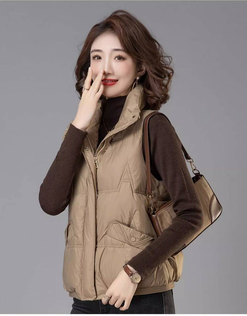 Gilet matelassé d'hiver pour femme avec motif 3D, veste matelassée légère, vêtement d'extérieur décontracté pour temps froid, manteau chaud doublé polaire (kaki, noir)_voghion.com