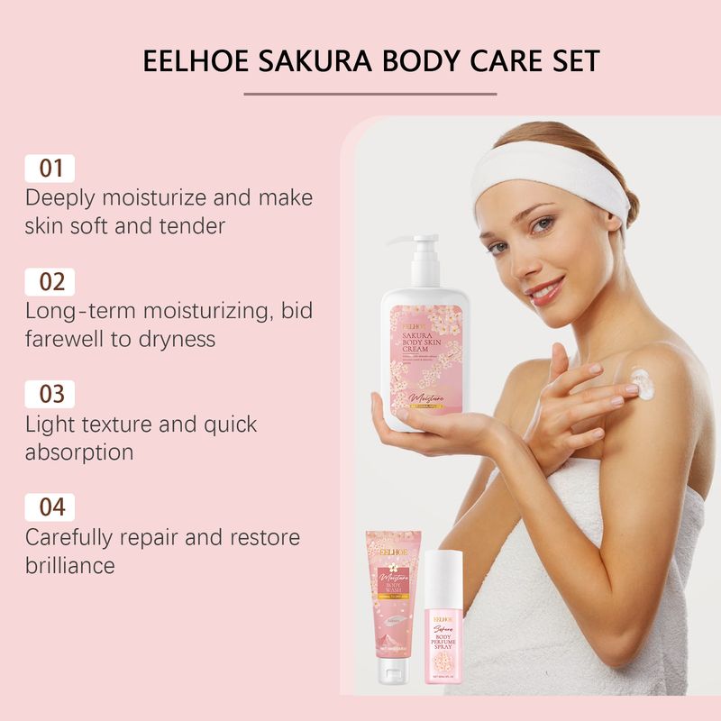 EELHOE Sakura Body Skin Care Kit, Zachte reiniging, hydraterend, hydraterend, voedende huidgeur_voghion.com