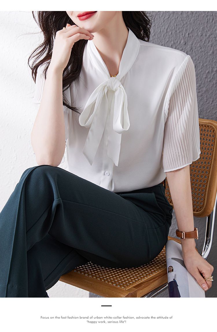 Nuova camicia con fiocco bianca alla moda da donna all'interno della camicia_voghion.com