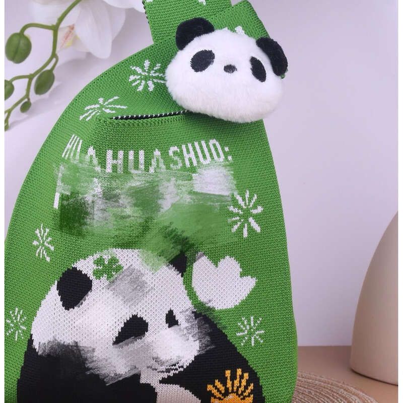 Panda Opa Große Kapazität Gestrickte Schulter Chengdu Mode Reise Urlaub Multifunktionale Tragetasche Handtasche Tote_voghion.com