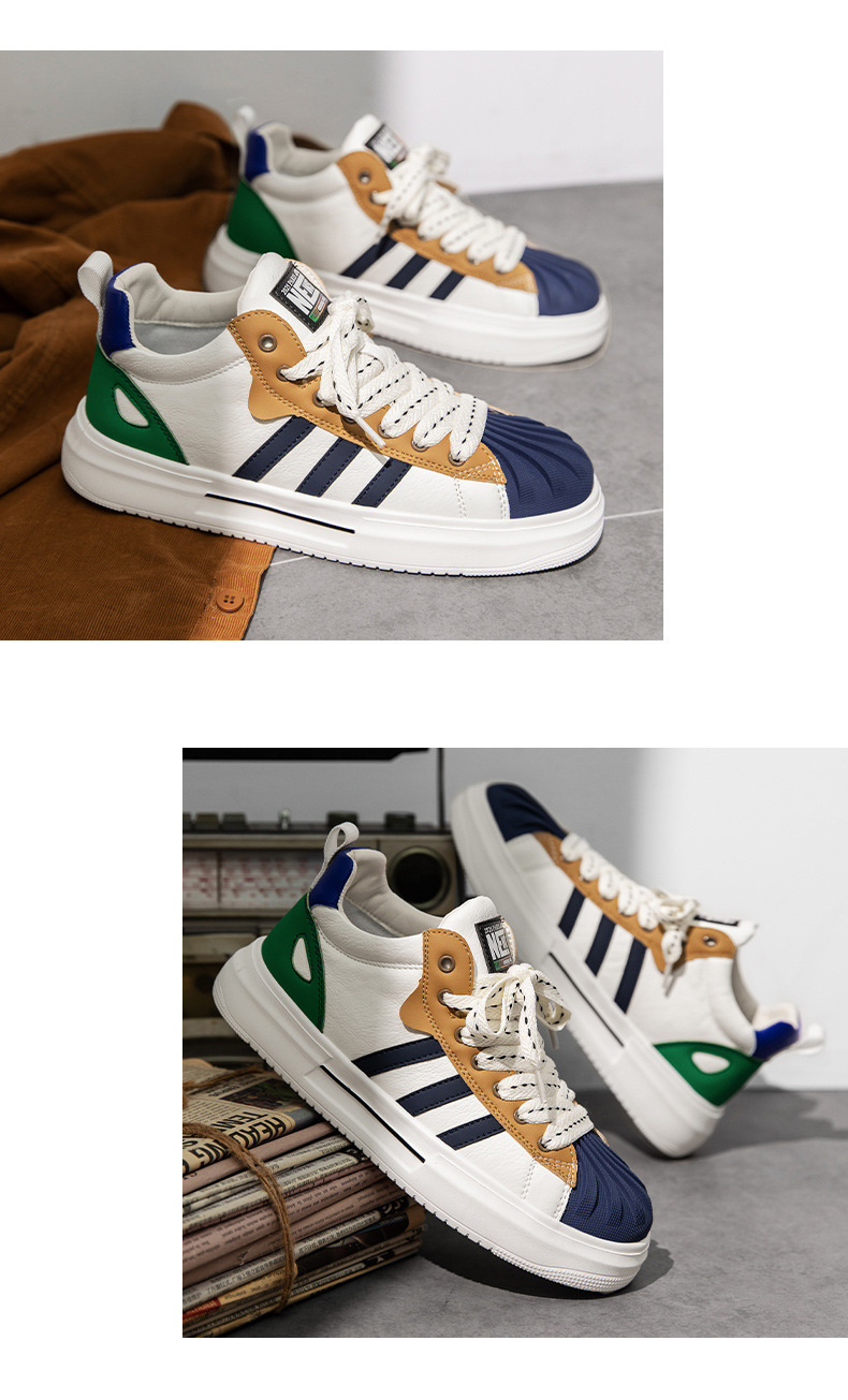 Shoes Men S Spring And Autumn New Thick Bottom Versatile Trendy Shoes Casual White Sneaker Brand Shell Head Sneakers_voghion.com