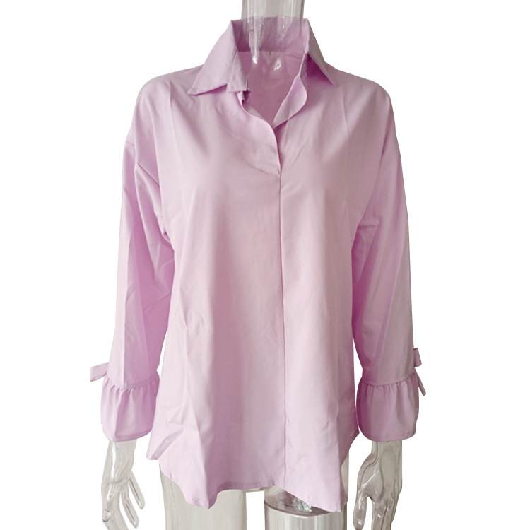 Chemise à manches longues pour femmes, mode de rue, ample, couleur unie, grande taille_voghion.com