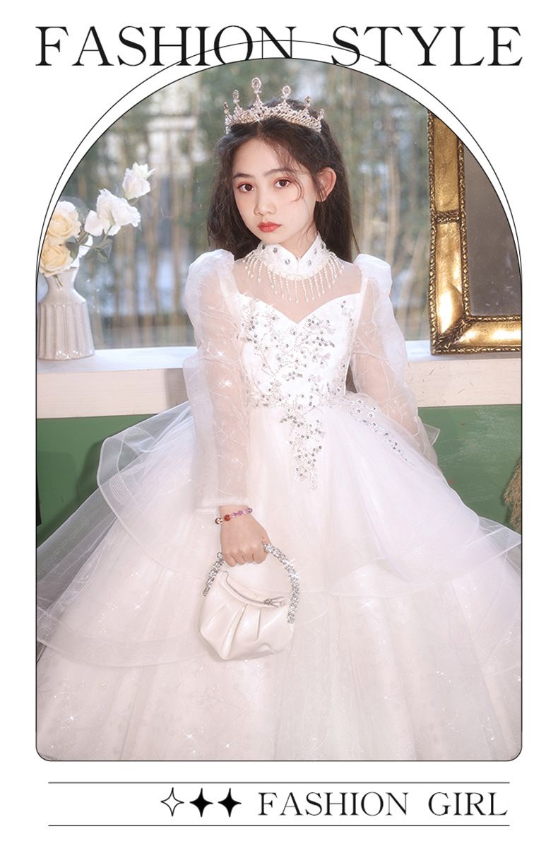 Elegante abito da principessa per bambine - Abito da cerimonia scintillante con corona per saggi, compleanni e occasioni speciali (110-170 cm)_voghion.com