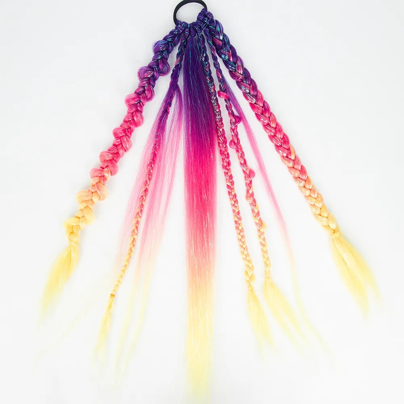 Synthetic Ombre Glitter With Elastic Tie 24Inch Long Jumbo Ponytail Hair Extension For Braiding_voghion.com