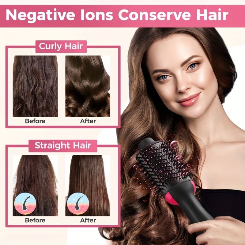 Spazzola ad aria calda, spazzola per asciugacapelli 4 in 1, pettine per asciugacapelli a ioni negativi, spazzola per lo styling dei capelli da salone, utilizzata per lisciare, arricciare e asciugare_voghion.com