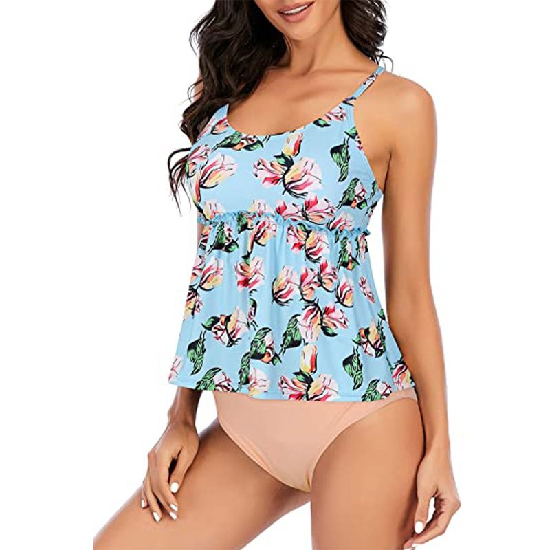 Bikini-Set mit hoher Taille – Badekleid mit Blumenmuster, Rüschenrock und Bauchkontrolle (bescheidene Bademode mit LSF 50+, verstellbare Bänder, schnelltrocknender Stoff)_voghion.com