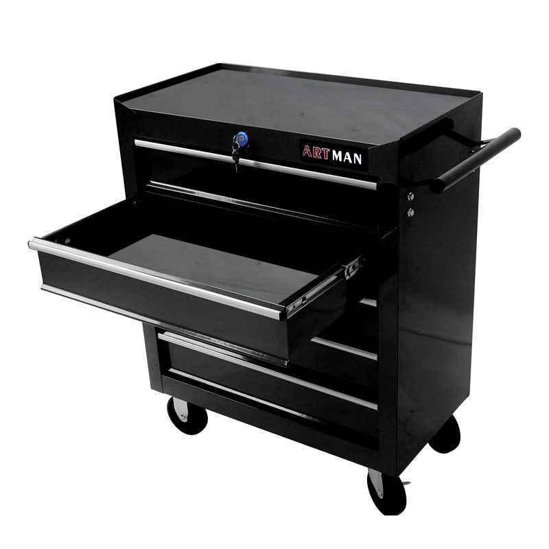 5 Drawer Tool Chest, Tool Storage Cabinet For Garage Storage With 4 Wheels And Locking System, BLACK_voghion.com