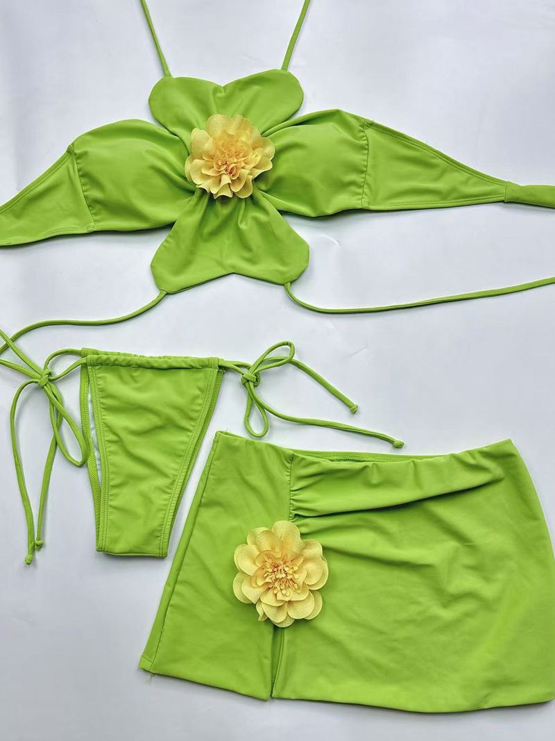 2025 New Sexy Three-piece Swimsuit Women's Vacation Three-dimensional Flower Suspender Bikini Beach Swimsuit_voghion.com