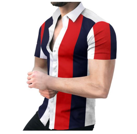 camicia a maniche corte sottile con risvolto hawaiano a righe con stampa digitale da uomo_voghion.com