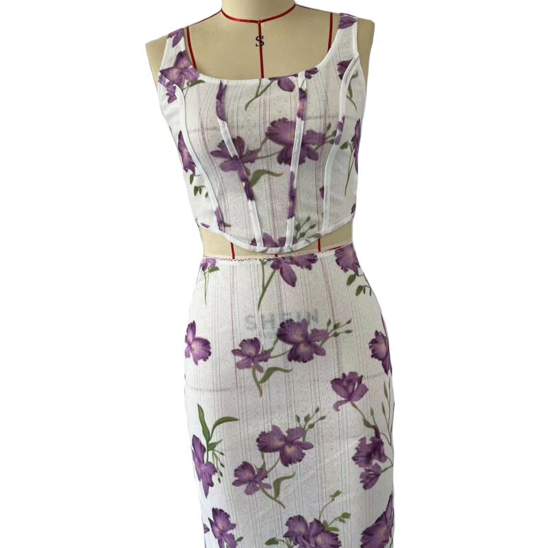 Set gonna da donna sexy con canotta stampata piccola canotta slim fit avvolgente_voghion.com